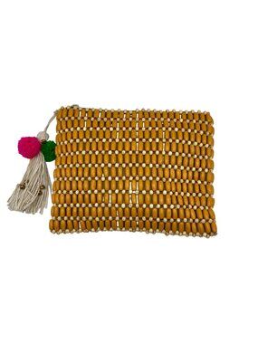 ANtik Kraft Brown Wooden Beaded Clutch